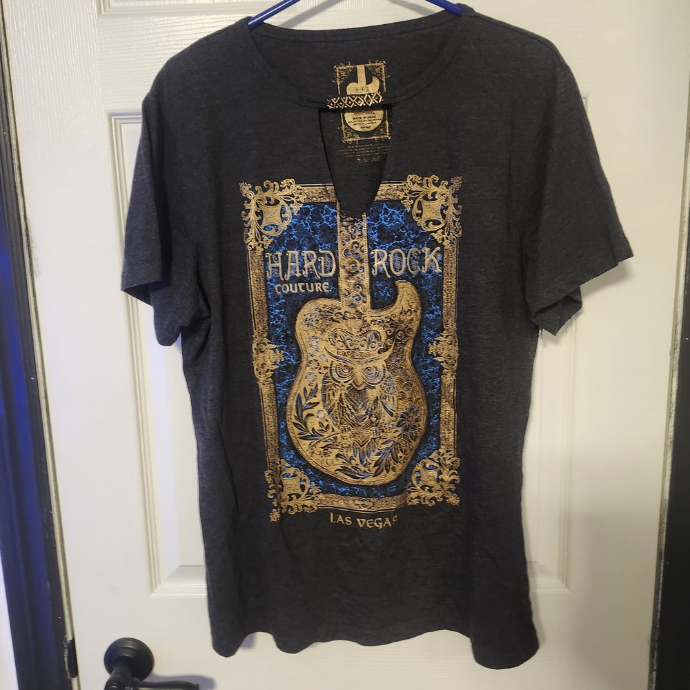 Hard Rock Cafe Dark Gray Tee with Gold Guitar Design